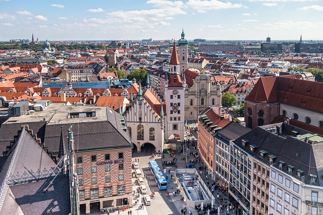 An aerial view over the city of Munich.